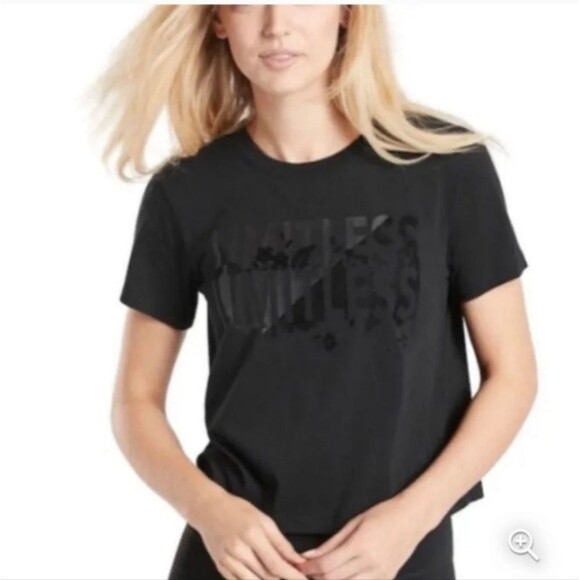 Athleta Limitless Graphic Tee Black Cropped Size Medium - Picture 2 of 8